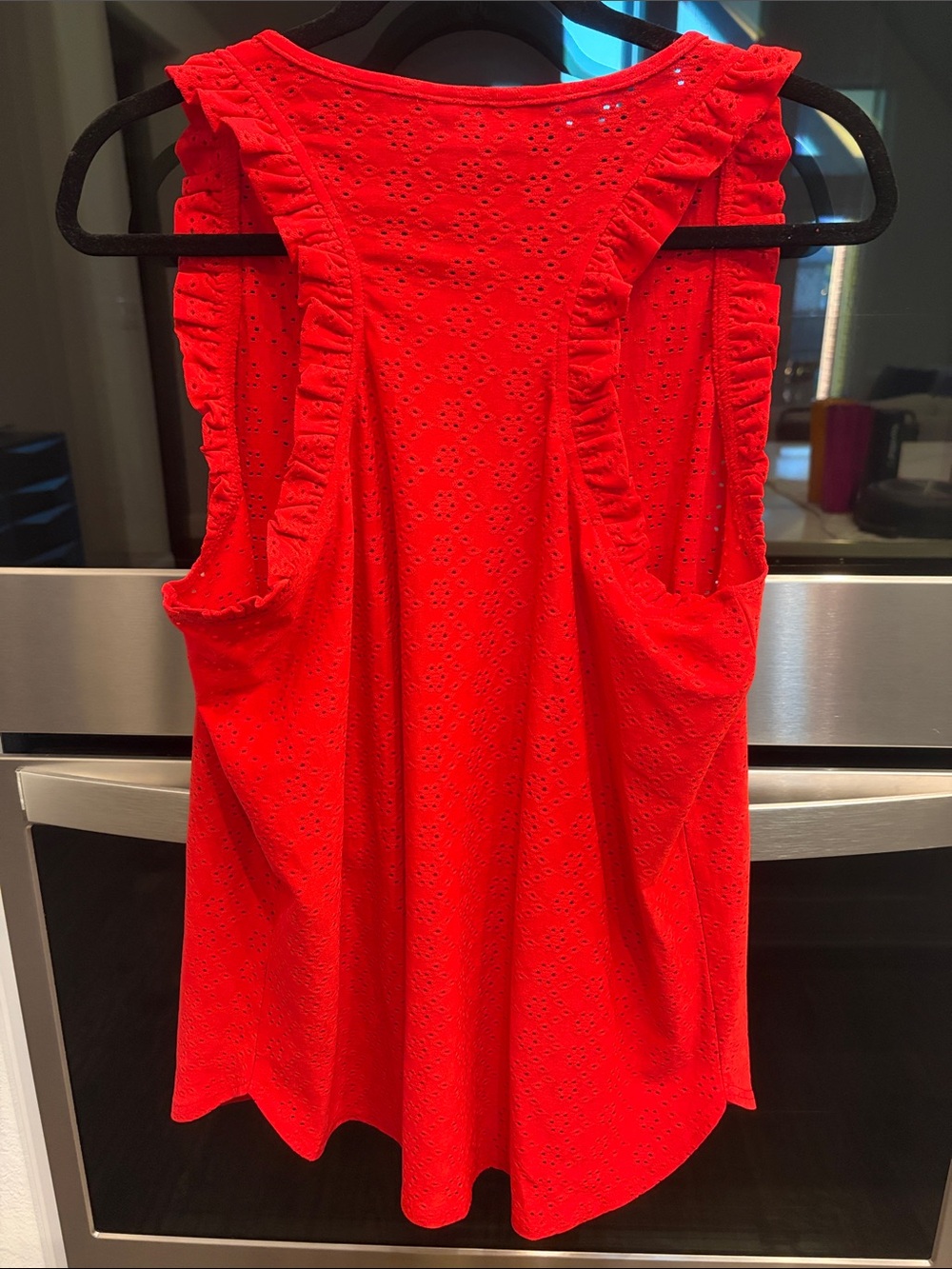 SSYS Red Eyelet Ruffle Strap Tank - Picture 2 of 2